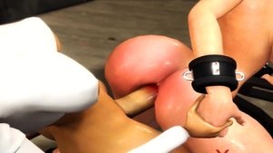 3d sexy dickgirl plays with a hot cuffed teen in the lab