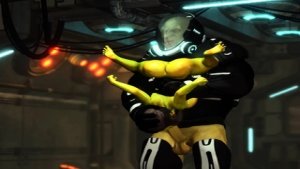 Female green alien gets fucked by a big monster in starship