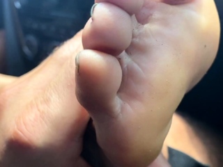 POV MILF foot tease and Handjob while driving